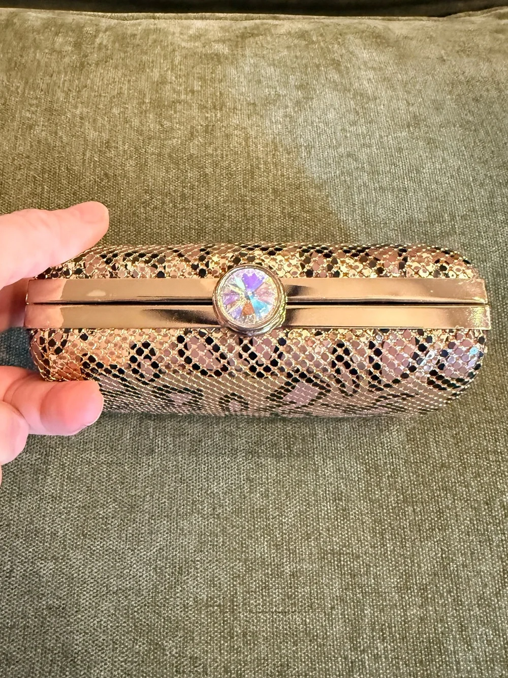 Gold and Black Chainmail Leopard Clutch - Women's Evening Bag